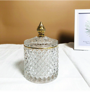 Decorative Glass Condiment Jar - with Gold Lid