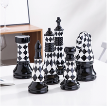 Load image into Gallery viewer, Checkered Ceramic Chess Pieces
